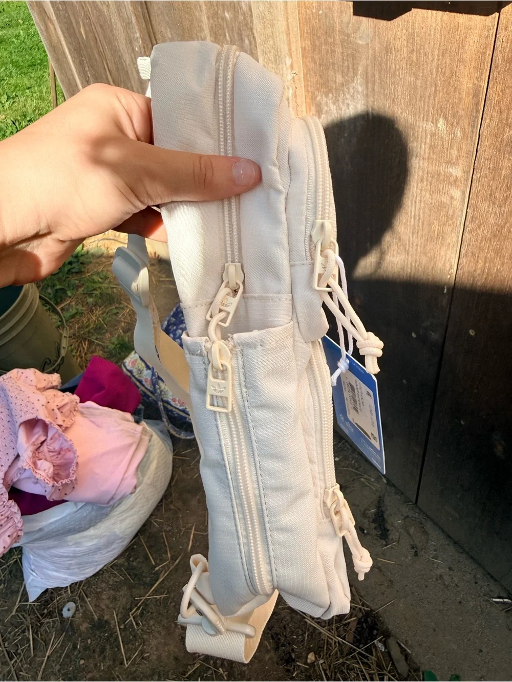 adidas Cream Mini Sling Backpack with Trefoil Patch
